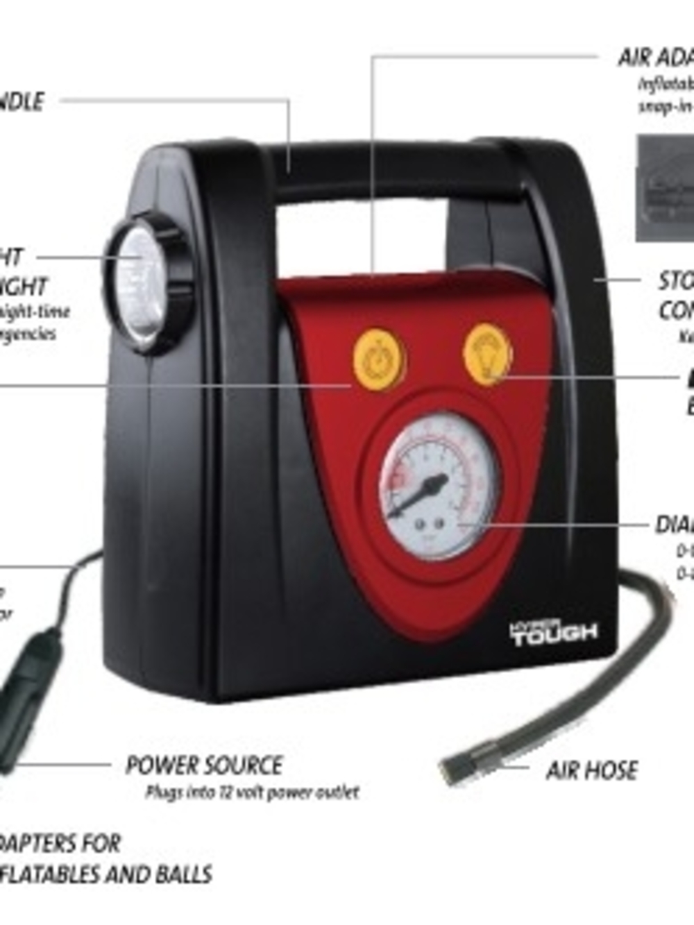Portable Black and Red Tire Inflator Air Compressor